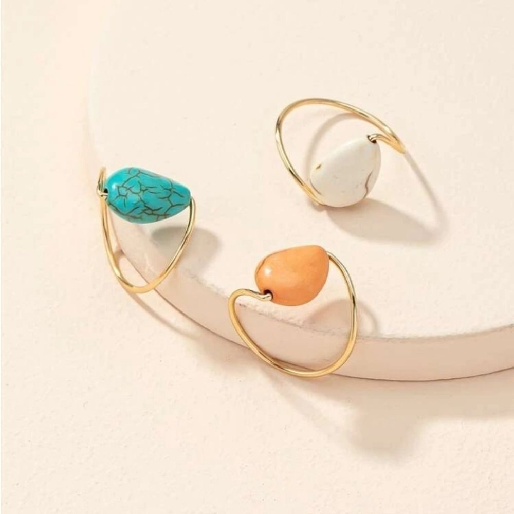 Turquoise TEXTURE 3PC RING SET - Picture 4 of 9